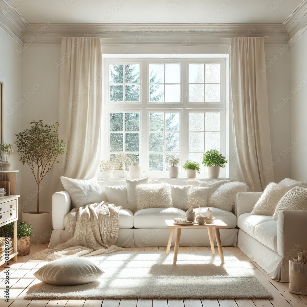 A modern white living room interior A modern white living room interior