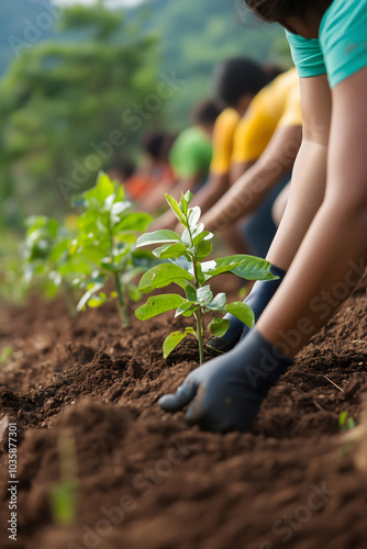 Volunteers Planting Trees, Highlighting Sustainable and Ethical Business Practices photo