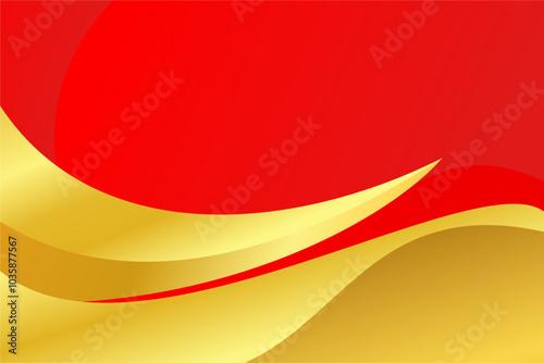 Elegant 3D abstract golden ribbon and wave lines on red background with space for your text. Luxury style. You can use for chinese new year and valentine day banner, card, poster, flyer, etc