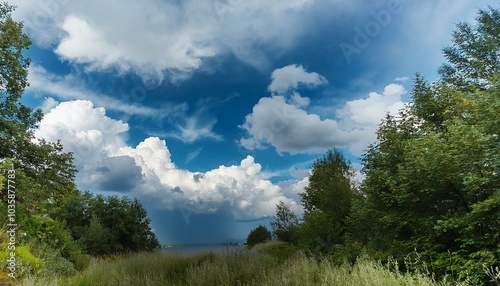 cloudy weather in the summer the sky in clouds of different shapes and sizes