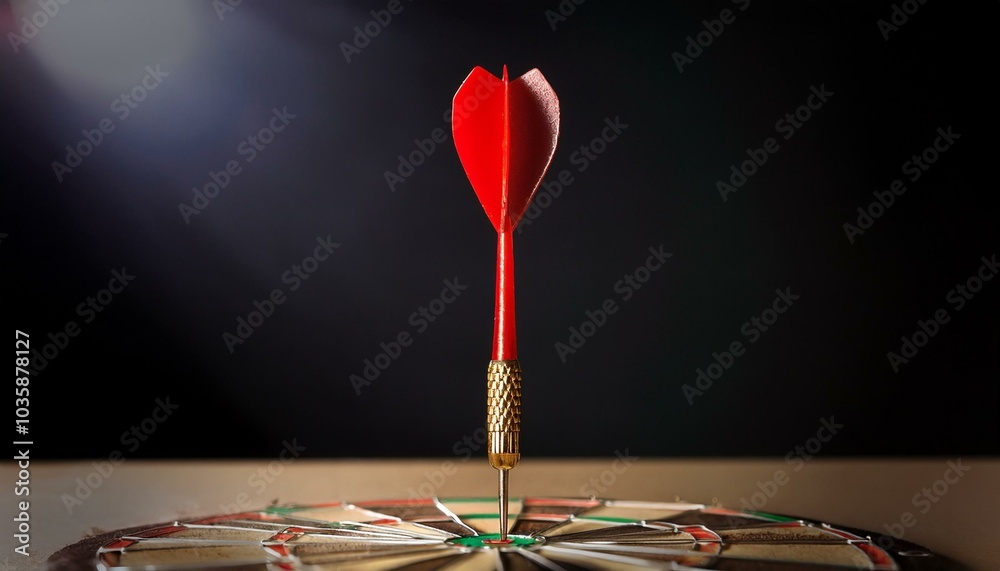 dart with wooden body and red fins stands upright on smooth surface symbolizing precision and focus in achieving goals this captures essence of determination and success dart with wooden body and red fins stands upright on smooth surface symbolizing precision and focus in achieving goals this captures essence of determination and success
