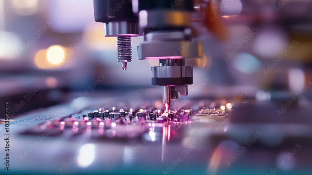 Close-up of a robotic arm soldering a circuit board. Close-up of a robotic arm soldering a circuit board.