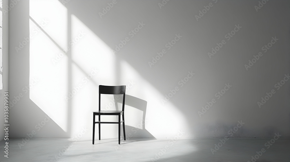 Empty chair placed in the corner of a white room, symbolizing loneliness - Empty chair placed in the corner of a white room, symbolizing loneliness -