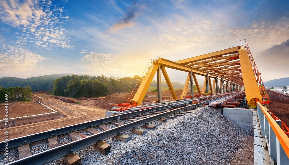 Naklejka premium highway construction bridge is under construction building bridge over a railroad