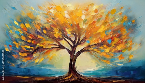oil painting stylized tree modern artwork interior illustration