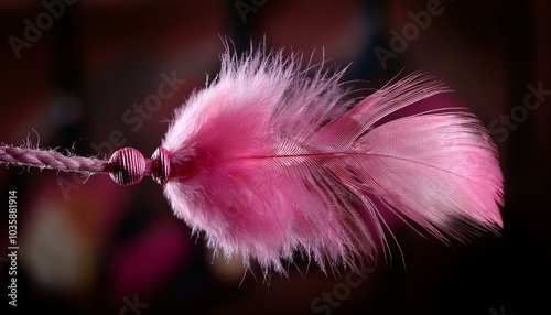 pink feather cat toy teaser on string photo