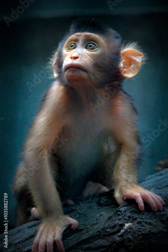 Baby Pig Tailed Macaque, Borneo photo