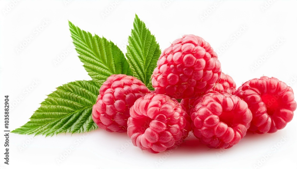 ripe raspberries with leaf isolated on a white background ai ripe raspberries with leaf isolated on a white background ai