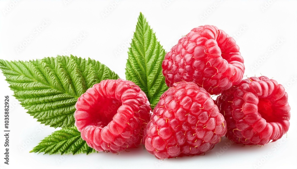 ripe raspberries with leaf isolated on a white background ai ripe raspberries with leaf isolated on a white background ai