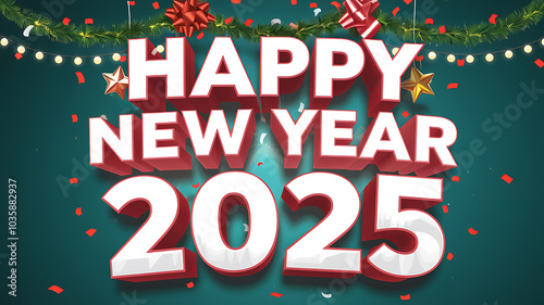 Festive New Year 2025 with confetti and decorations 