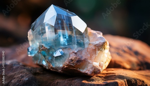 stilbite mineral specimen resembling a gem crystal on rock formation photo