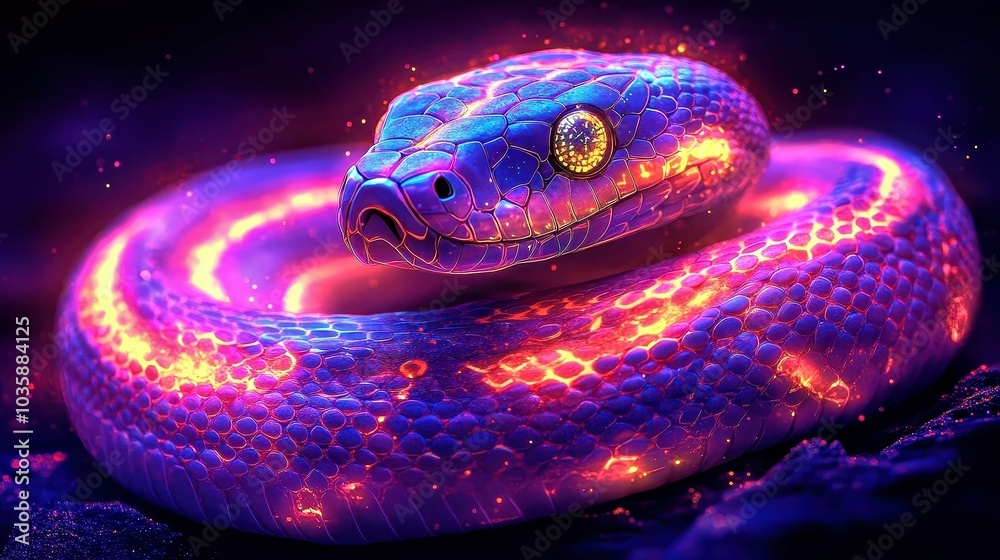 Vibrant Serpent Slithering Through a Mystical Landscape Vibrant Serpent Slithering Through a Mystical Landscape