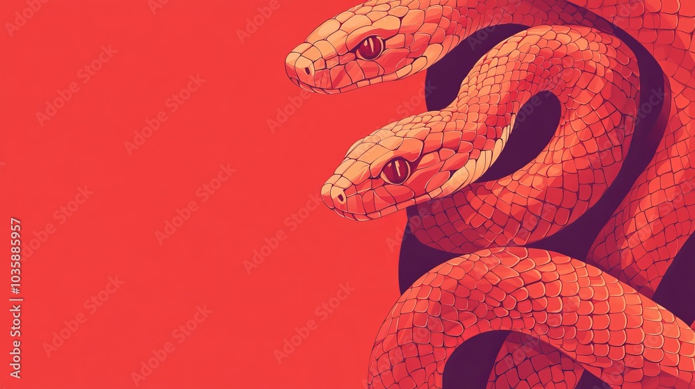 Year of the Snake (2025) is the Chinese New Year. Red Snake artwork and design. Chinese traditional red vector graphics featuring snakes. Modern vector design with a geometric theme for the Lunar New Year of the Snake (2025) is the Chinese New Year. Red Snake artwork and design. Chinese traditional red vector graphics featuring snakes. Modern vector design with a geometric theme for the Lunar New