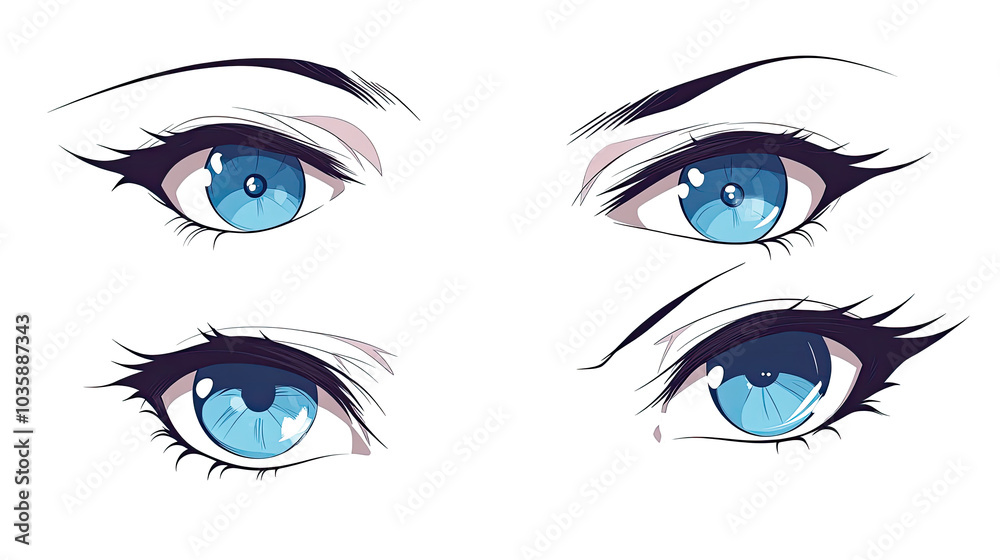 Blue Graphic Eyes Collection Set on a Transparent Background Generative AI