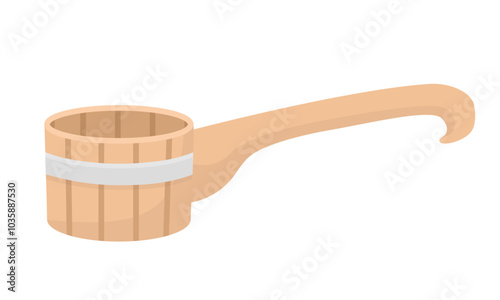 Wooden ladle flat style illustration. Sauna, bathhouse, farm, kitchen object, design element isolated on white. Vector illustration