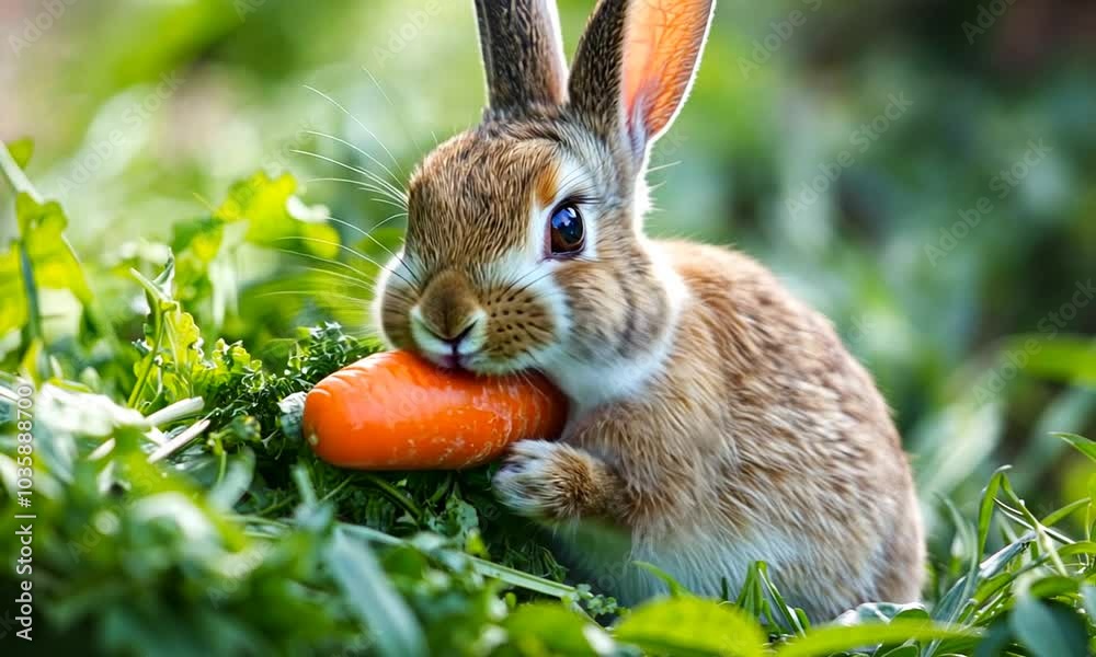 rabbit in the grass easter bunny with carrot