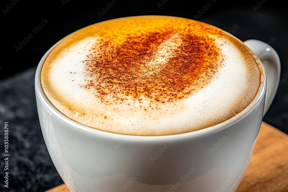 A latte with cinnamon and rust-hued foam art, served in a cozy coffee shop A latte with cinnamon and rust-hued foam art, served in a cozy coffee shop