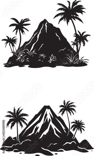 Mountain tropical silhouette black vector graphic on white background