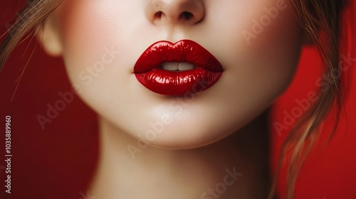 A kiss of love. heart-shaped lips. Valentine's Day. Gorgeous girl with a crimson lip color. lip contour. 