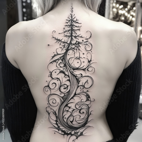 Magical christmas tree tattoo design