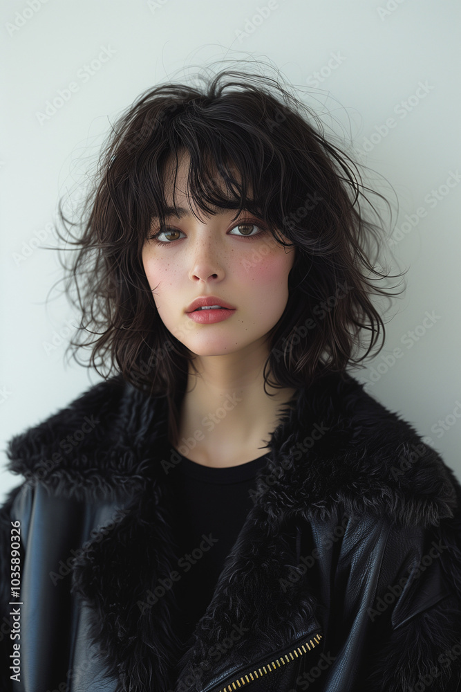 Close up of Japanese woman, 1980s city pop vibes.