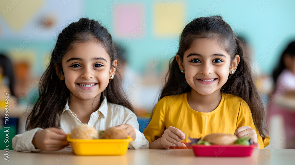 Two Indian Schoolgirls Having Lunch – Joyful Moments of Friendship and School Life Two Indian Schoolgirls Having Lunch – Joyful Moments of Friendship and School Life