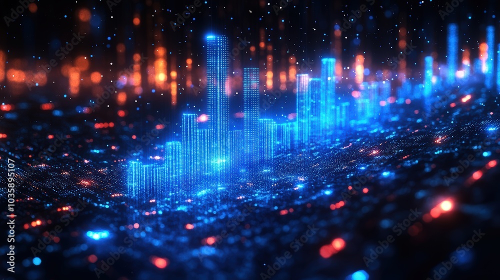 Obraz premium Stock market data with digital and holographic elements, for a futuristic approach