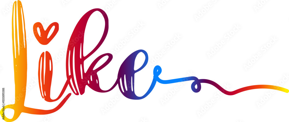 Obraz premium Like text, gradient color 3d Like text, text I like it, drawing