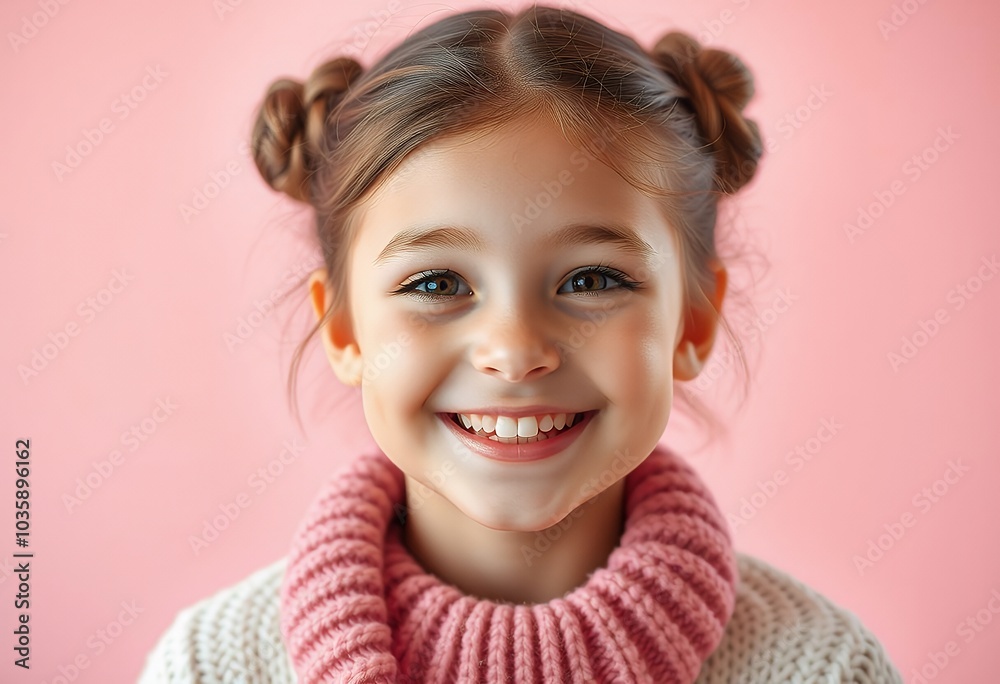 Portrait of a Happy Little Girl Smiling with Pink Background Portrait of a Happy Little Girl Smiling with Pink Background