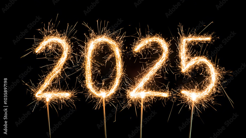 2025 in Gold Shining in the Night Sky – Celebratory New Year Countdown 2025 in Gold Shining in the Night Sky – Celebratory New Year Countdown