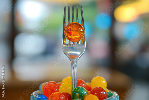 Colorful Gumballs on Fork  photo