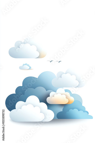 Serene and dreamy cloudscape a whimsical illustration of soft blue and white clouds in a tranquil sky