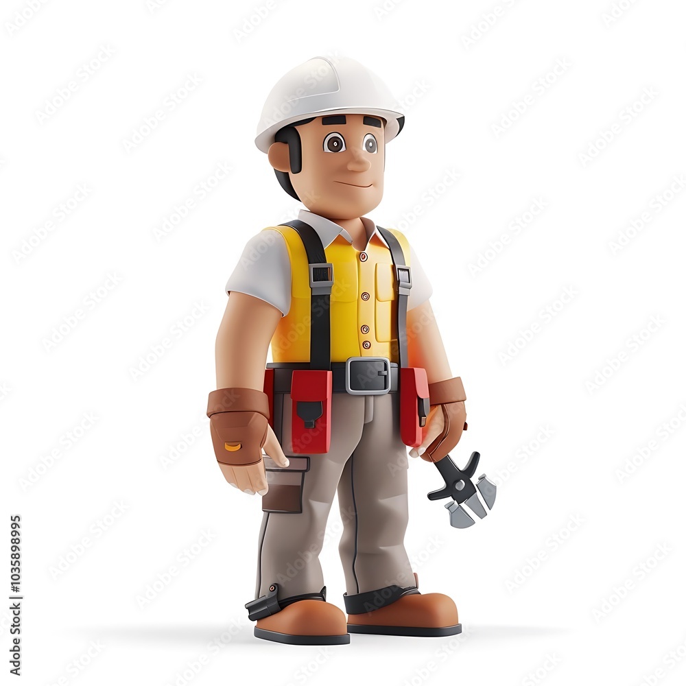 Cartoon Construction Worker Character 3D Rendering Cartoon Construction Worker Character 3D Rendering