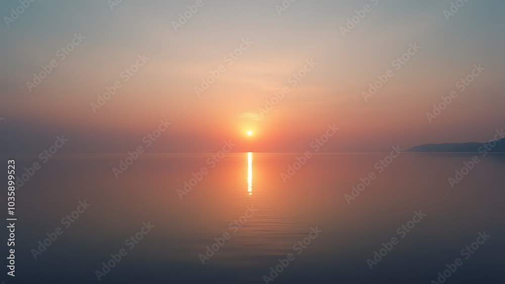 Fototapeta premium Minimalist sunset reflects on calm waters at dusk in serene natural beauty.