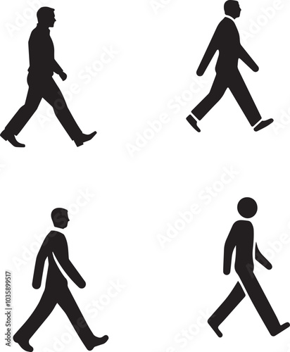 People walking black silhouette in line