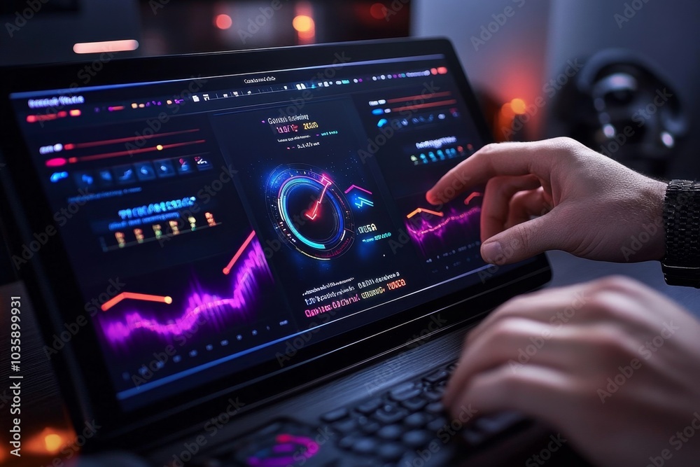 An AI-driven dashboard tracking customer loyalty metrics, glowing with dynamic charts An AI-driven dashboard tracking customer loyalty metrics, glowing with dynamic charts