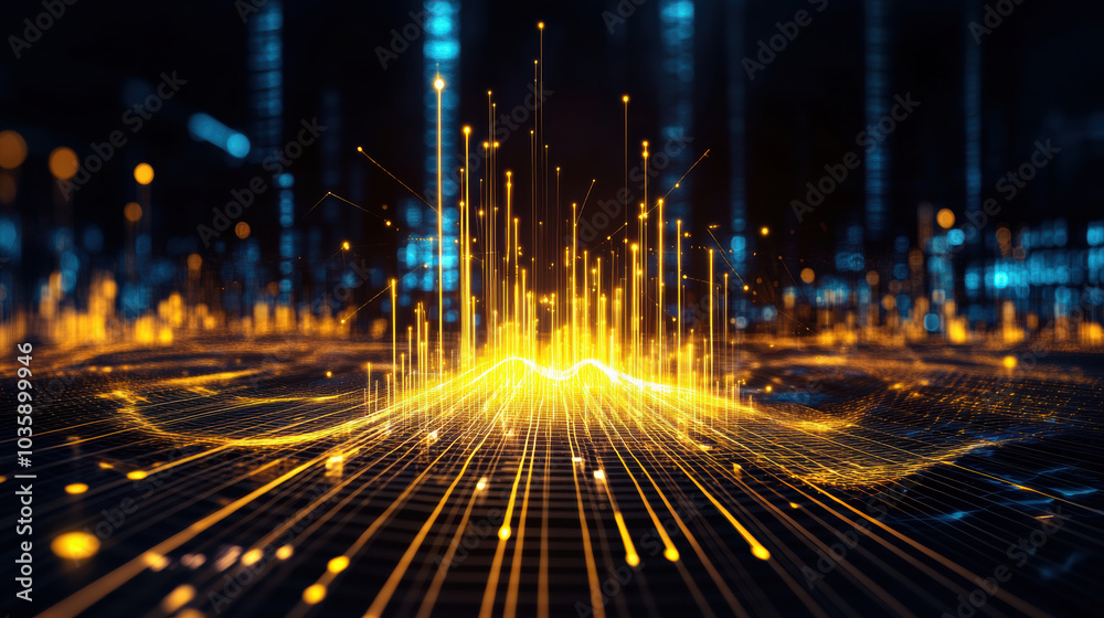 Dynamic golden growth graph emerging from dark surface, symbolizing progress Dynamic golden growth graph emerging from dark surface, symbolizing progress