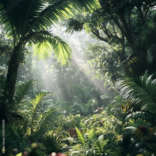 Serene Tranquility in Lush Green Forest: Sunlit Lake, Tall Trees, and Vibrant Wildflowers