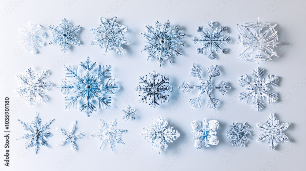 Collection of Different Snowflake Designs on a Blue Background Collection of Different Snowflake Designs on a Blue Background
