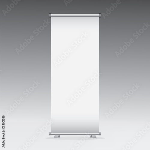 Vertical roll-up banner with a clean, empty design, suitable for presentations, exhibitions, and trade shows.