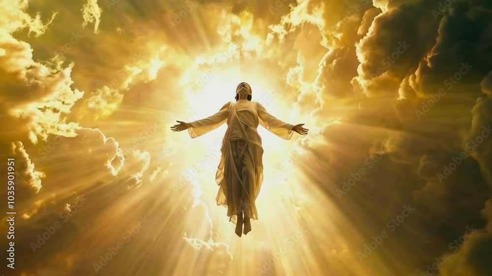 The soul of a deceased person ascends to heaven. Concept of dying, soul and afterlife. The soul of a deceased person ascends to heaven. Concept of dying, soul and afterlife.