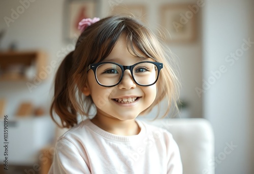 Portrait of a Smiling Little Girl Wearing Glasses