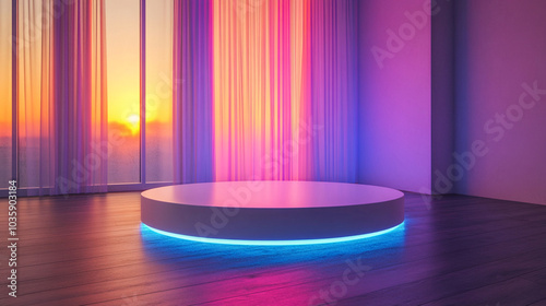 round white pedestal with backlight in room
