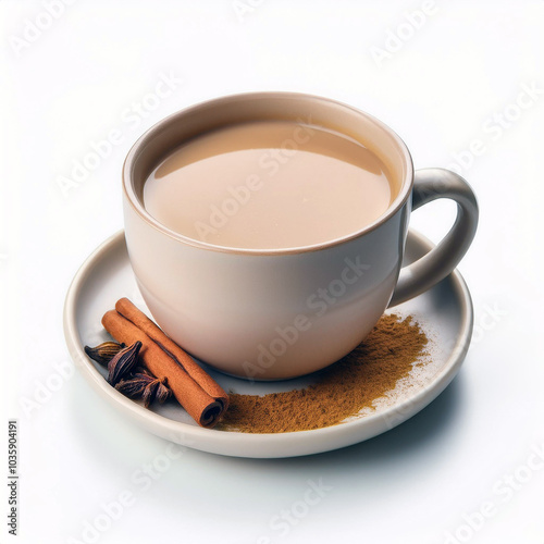 Indulge in the aromatic warmth of freshly brewed Masala Chai.  A comforting cup of spiced tea, perfect for a cozy moment. Enjoy the rich flavors and delightful aroma! photo