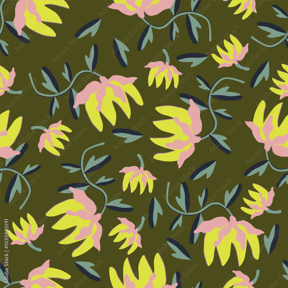 Naklejka premium Vector abstract seamless simple floral pattern. Flower pattern. Spring pattern. Pattern for textiles or for cover. Wallpaper. Hand drawn.
