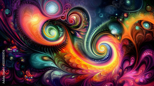 Psychedelic design with vibrant colors and swirling patterns, evoking a trippy atmosphere -