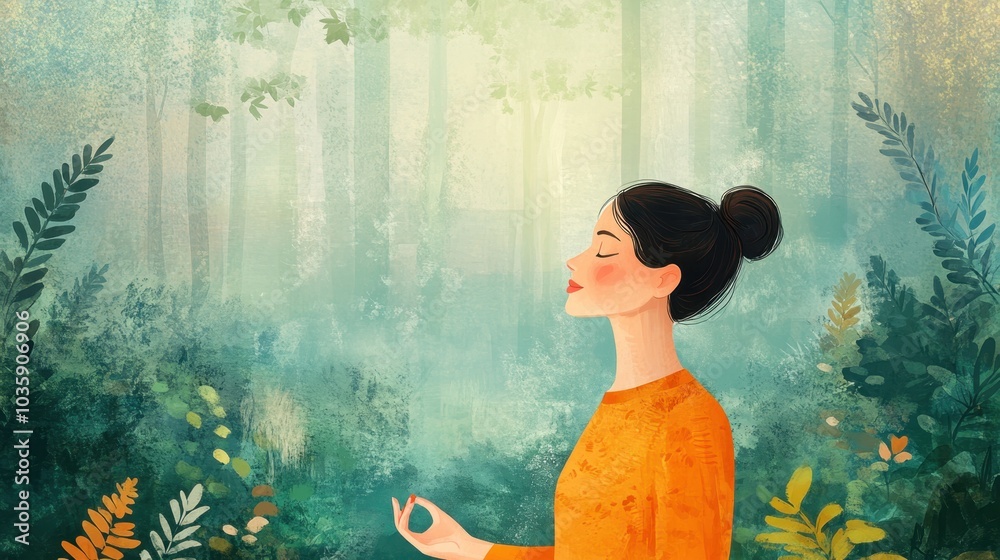 Obraz premium Serene Woman Meditating in Forest Environment