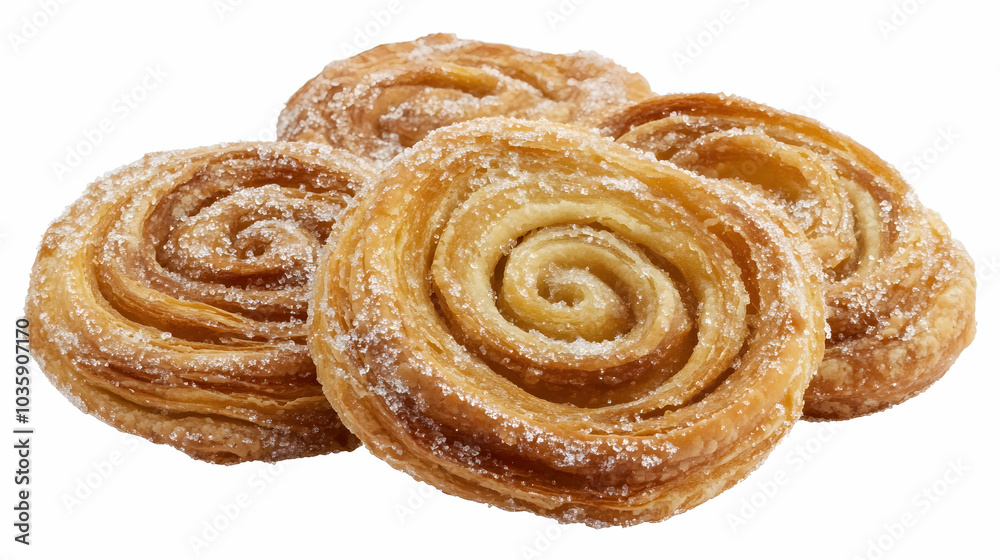 Sweet and flaky palmiers, dusted with sugar and placed against a white background - Sweet and flaky palmiers, dusted with sugar and placed against a white background -