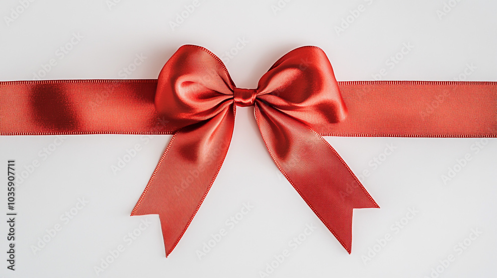 Red Satin Bow and Ribbon on White Background Gift Wrapping Decoration Red Satin Bow and Ribbon on White Background Gift Wrapping Decoration