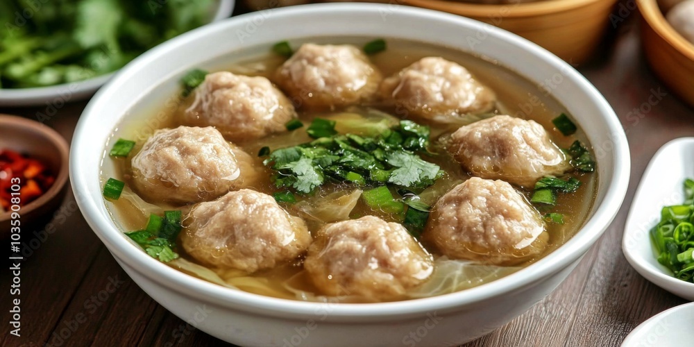 Enjoy a delicious serving of Chinese cabbage soup, showcasing vibrant ingredients in a white bowl. Enjoy a delicious serving of Chinese cabbage soup, showcasing vibrant ingredients in a white bowl.